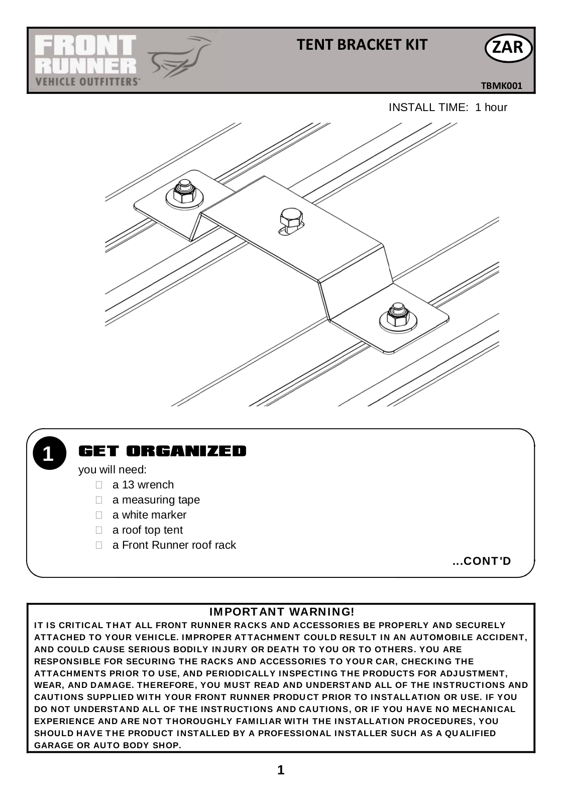 Installation instructions for TBMK001